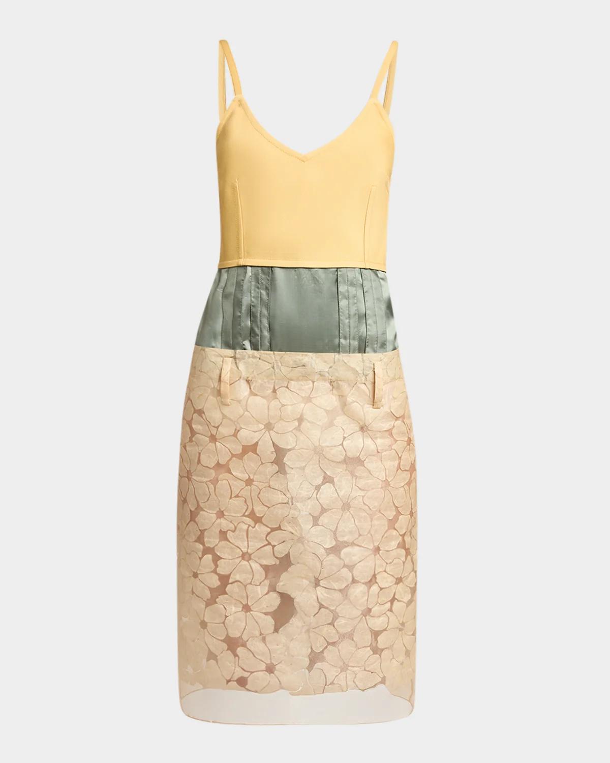 Marni Mixed-Media Sleeveless Floral Burnout Midi Dress