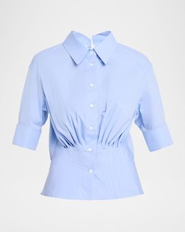 Marni Pleated Cotton Poplin 3/4-Sleeve Collared Shirt