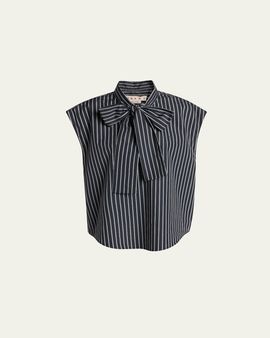 Marni Self-Tie Half-Placket Striped Blouse