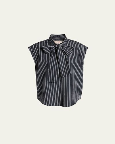 Marni Self-Tie Half-Placket Striped Blouse