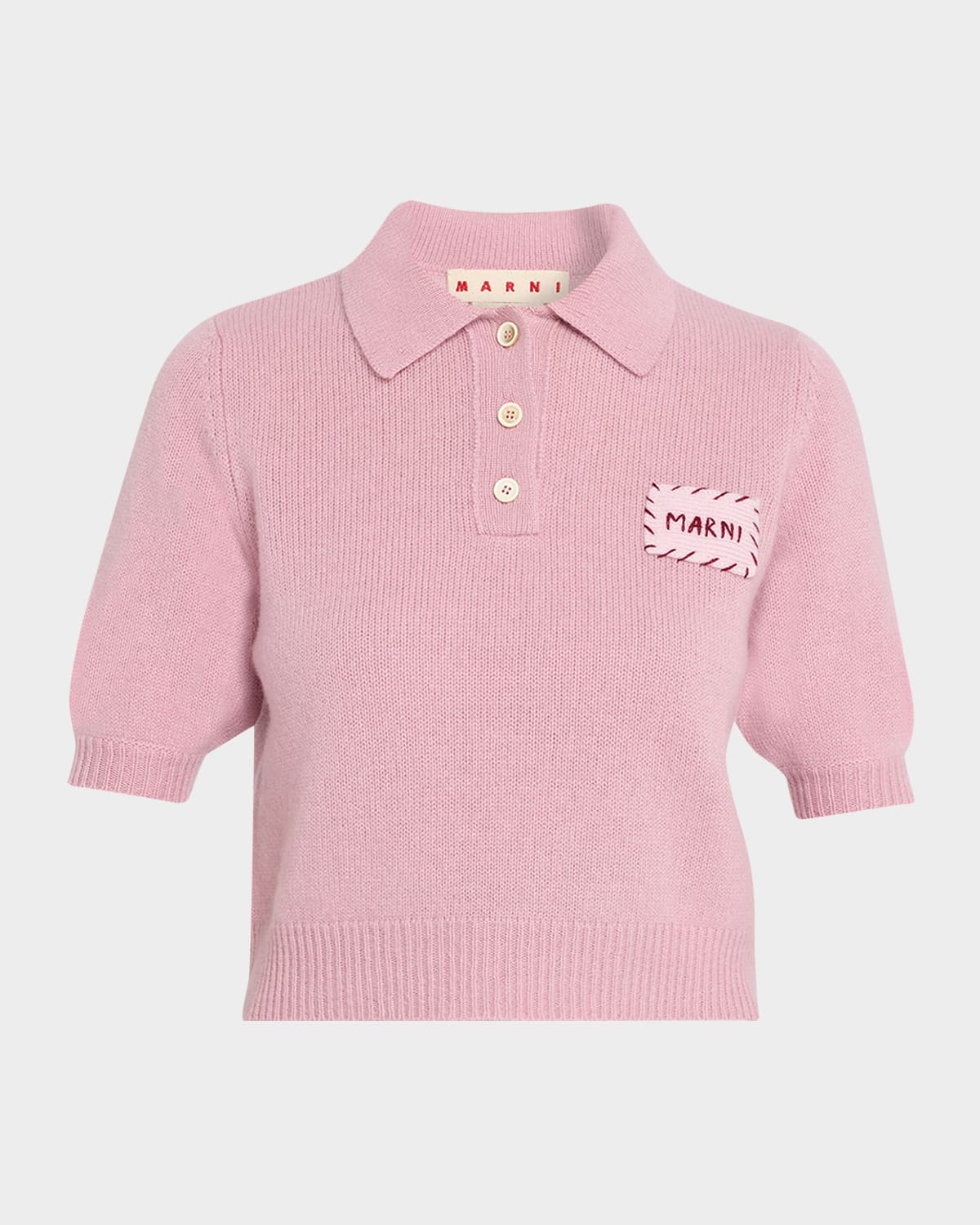 Marni Short-Sleeve Cashmere Crop Polo Sweater