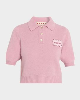Marni Short-Sleeve Cashmere Crop Polo Sweater