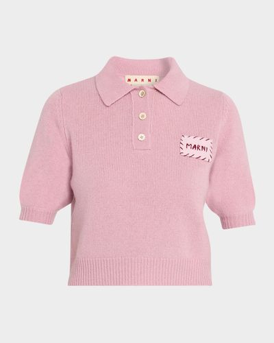 Marni Short-Sleeve Cashmere Crop Polo Sweater