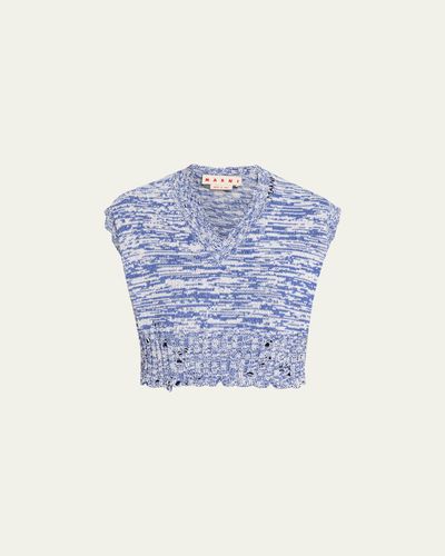 Marni V-Neck Distressed Knit Boxy Vest