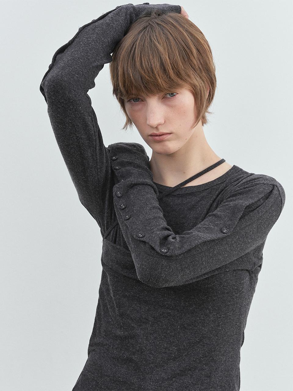 MAROYH Button ribbed Top (Charcoal)