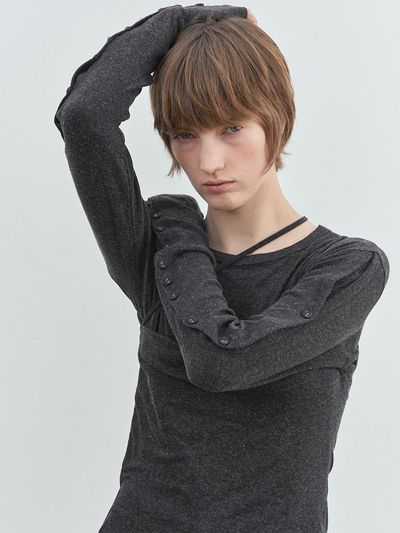 MAROYH Button ribbed Top (Charcoal)