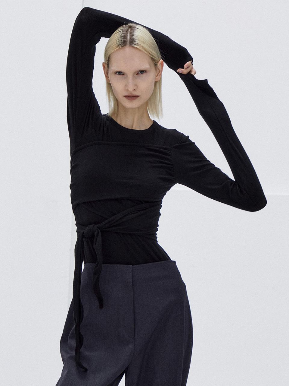 MAROYH Strap Ribbed Top (Black)