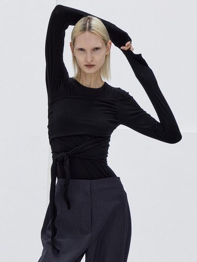 MAROYH Strap Ribbed Top (Black)