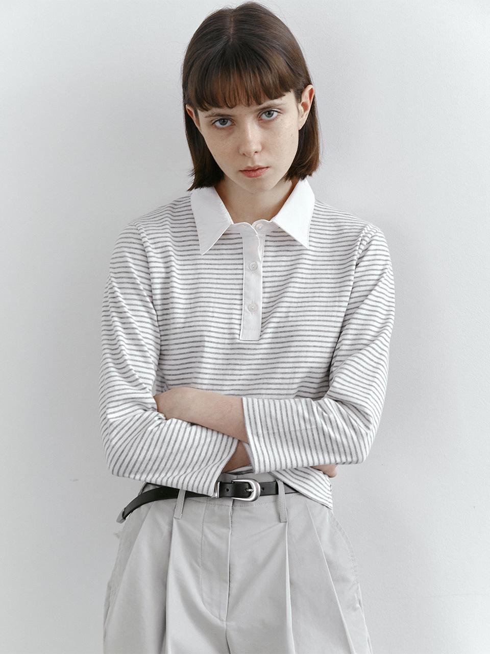 MAROYH Stripe collar top (Melange gray)