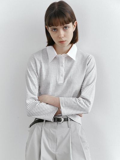 MAROYH Stripe collar top (Melange gray)