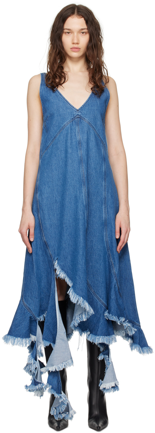 Marques Almeida - Blue Frayed Denim Midi Dress