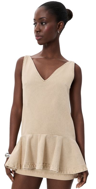 Marques'Almeida Marques'Almeida Marble Drill V Neck Peplum Dress Beige
