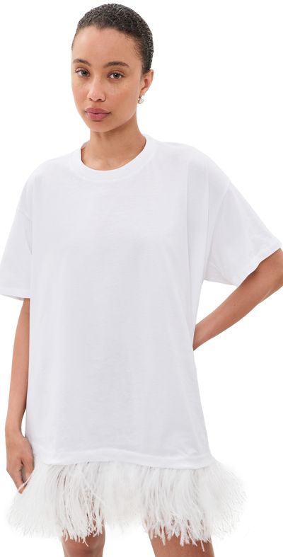 Marques'Almeida Marques'Almeida Ostrich Feather Hem T-Shirt Dress White