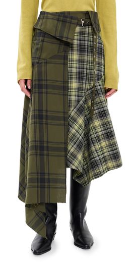 Marques'Almeida Marques'Almeida Plaid Folded Belt Wrap Skirt Green Plaid