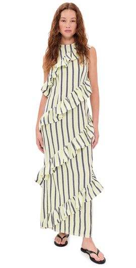 marrakshi life exclusive riviera striped cotton maxi dress Marrakshi Life Ruffled Striped Cotton Maxi Dress - Women - Blue Dresses