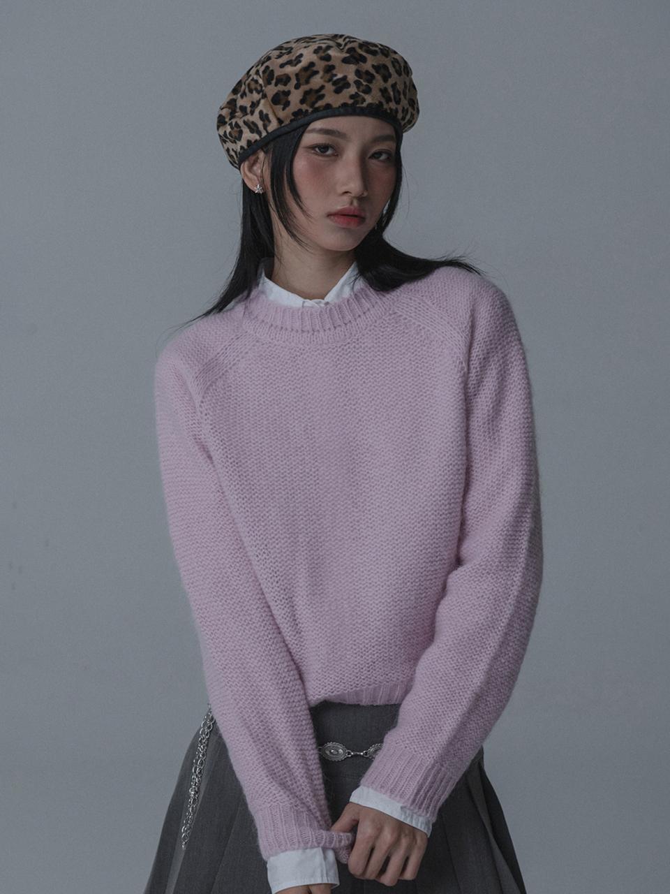 mars en avril ALPACA SADDLE ROUND NECK KNIT_PINK
