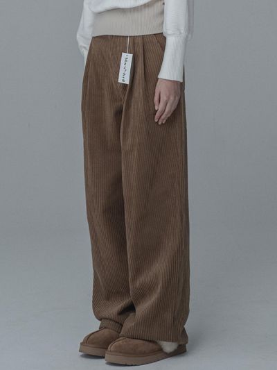 mars en avril Corduroy Tuck Wide Pants [Brown]
