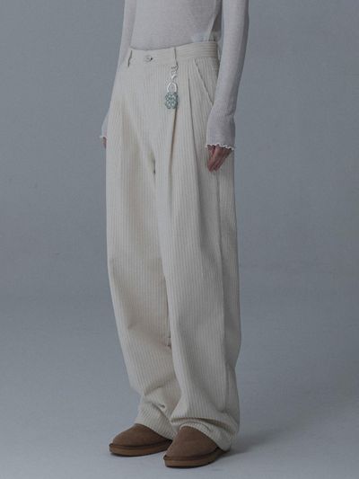mars en avril CORDURY TUCK WIDE PANTS_CREAM