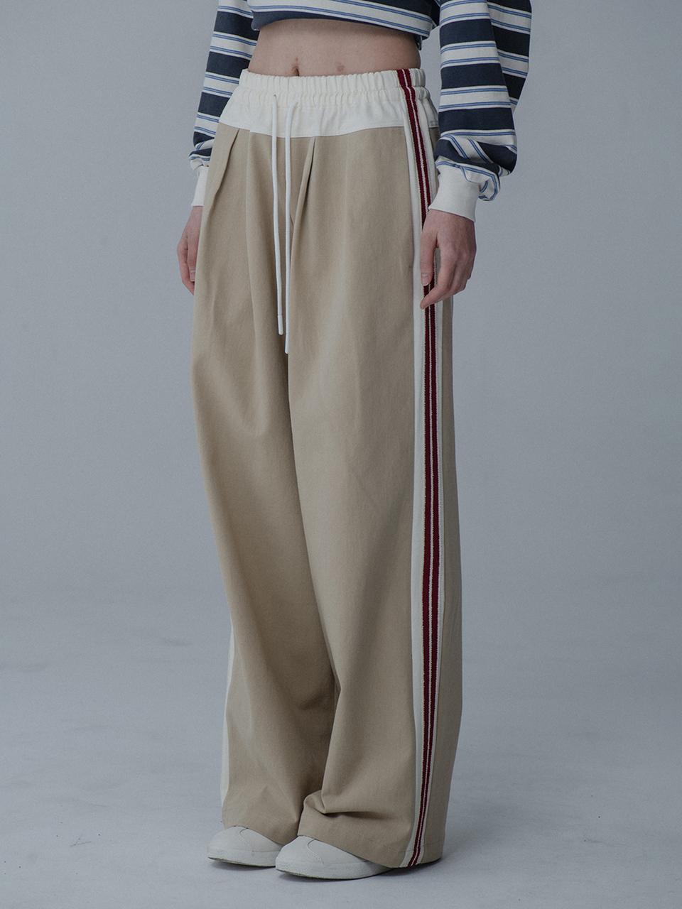 mars en avril Cotton Taping Wide Pants [Beige]