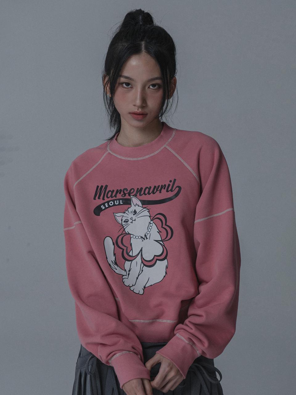 mars en avril CREAM CAT ODRAPM SWEATSHIRTS_PINK