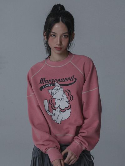 mars en avril CREAM CAT ODRAPM SWEATSHIRTS_PINK