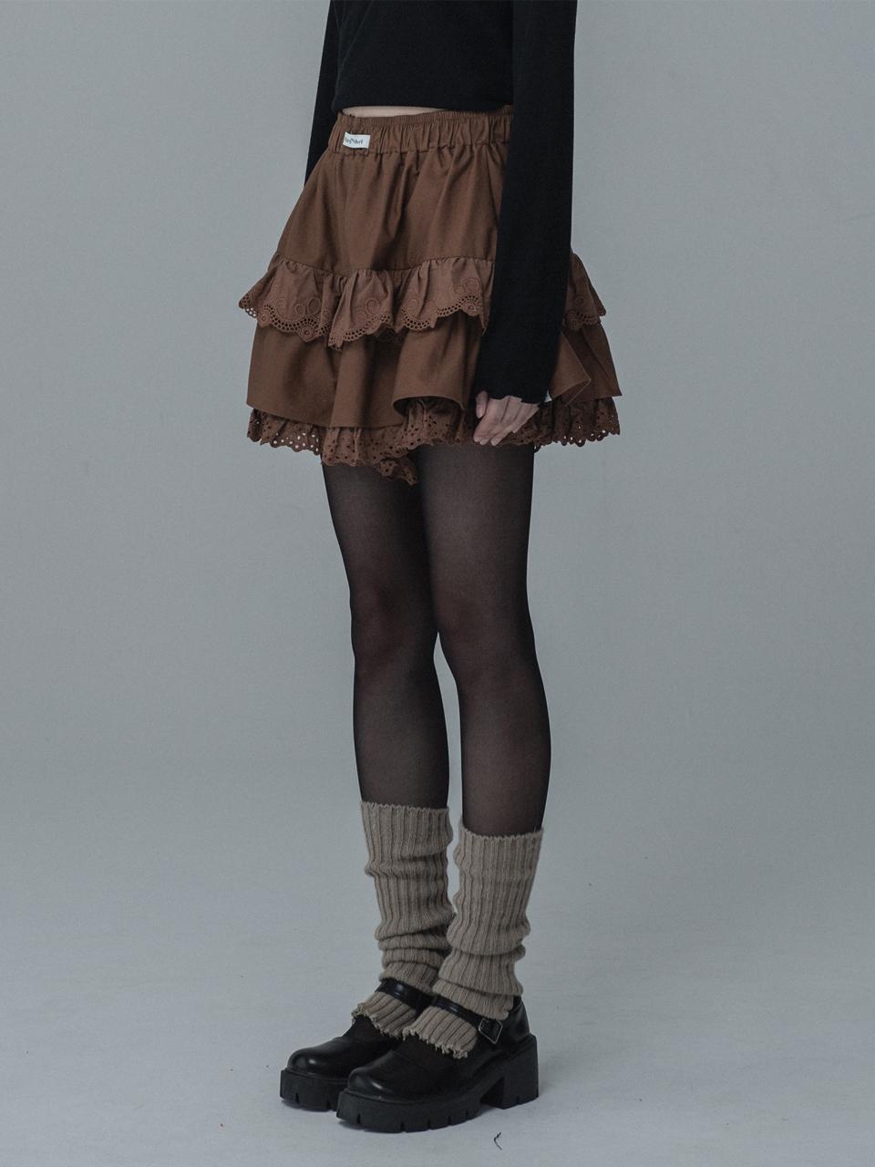 mars en avril Lace Banding Skirt Pants [Brown]