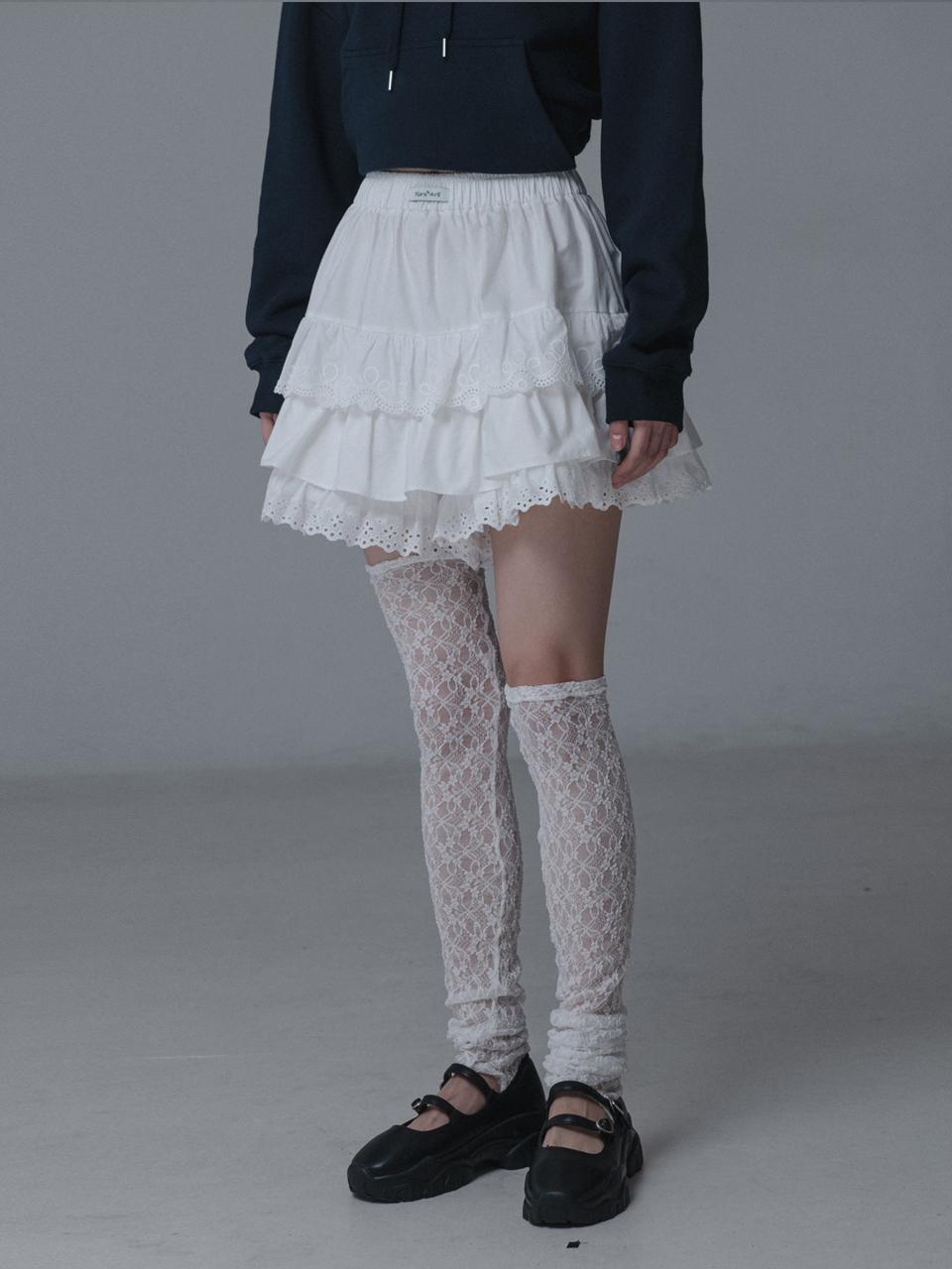 mars en avril LACE BANDING SKIRT PANTS_WHITE