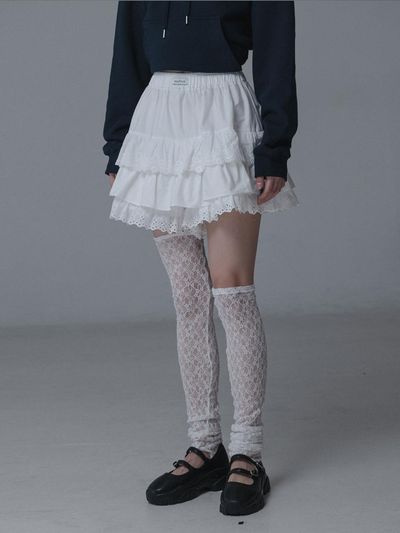 mars en avril LACE BANDING SKIRT PANTS_WHITE