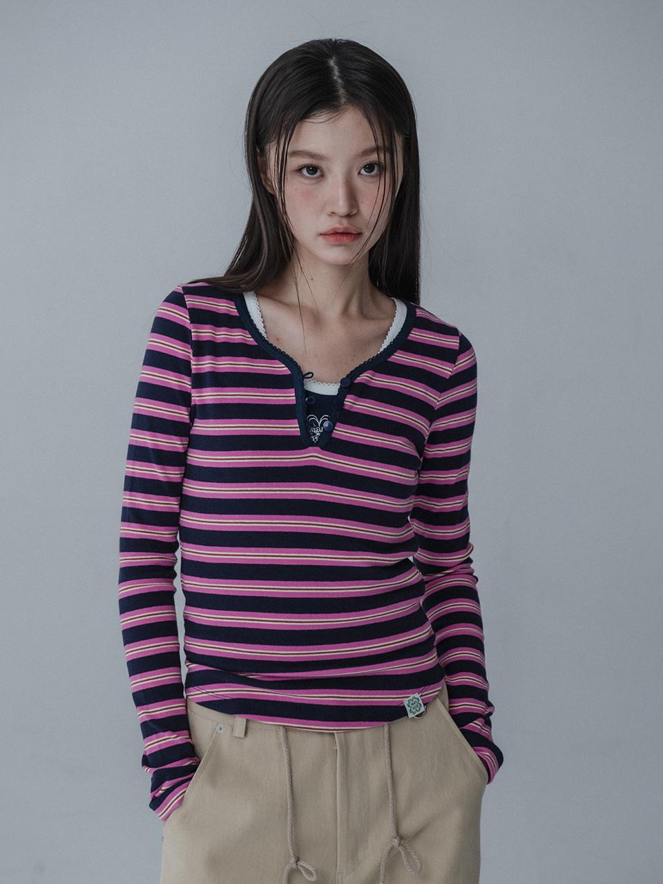 mars en avril Multi Pincoat Slim T-shirt [Navy /Pink]
