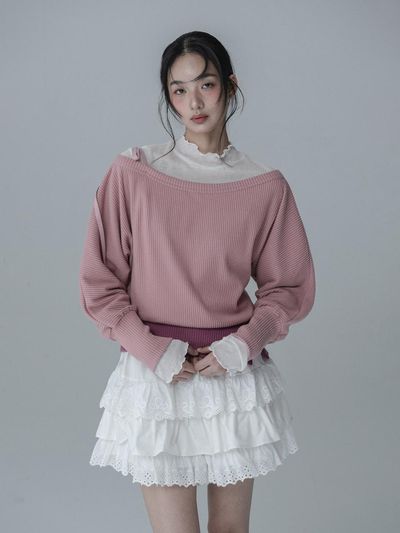 mars en avril Off-Shoulder Side Button Knit [Pink Red]