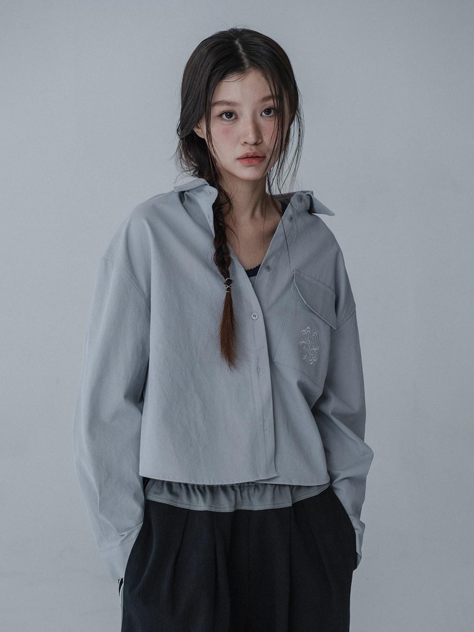mars en avril Pastel Cotton Crop Shirt [Light Gray]