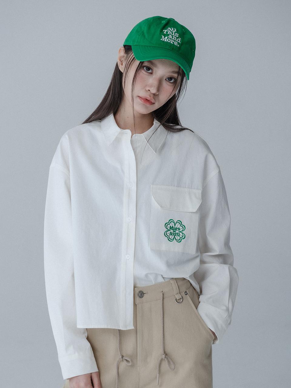 mars en avril Pastel Cotton Crop Shirt [White]