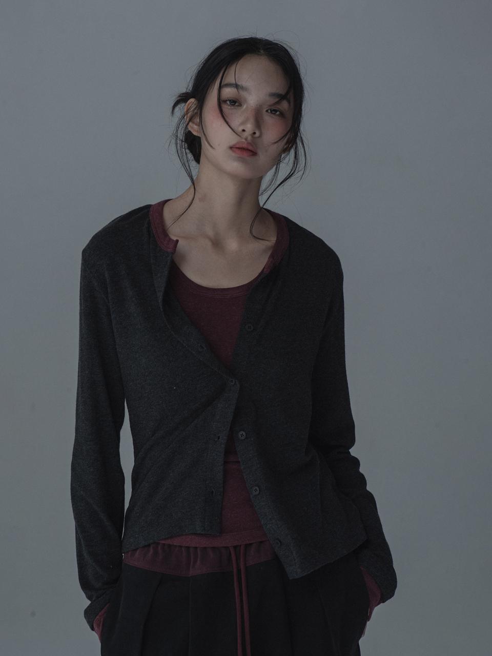 mars en avril Point Sleeveless Cardigan Set [Charcoal Wine]