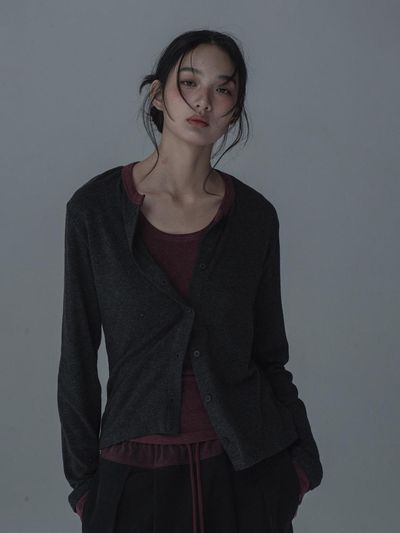 mars en avril Point Sleeveless Cardigan Set [Charcoal Wine]