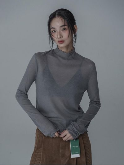 mars en avril See-through Shirring T-shirt [Gray]