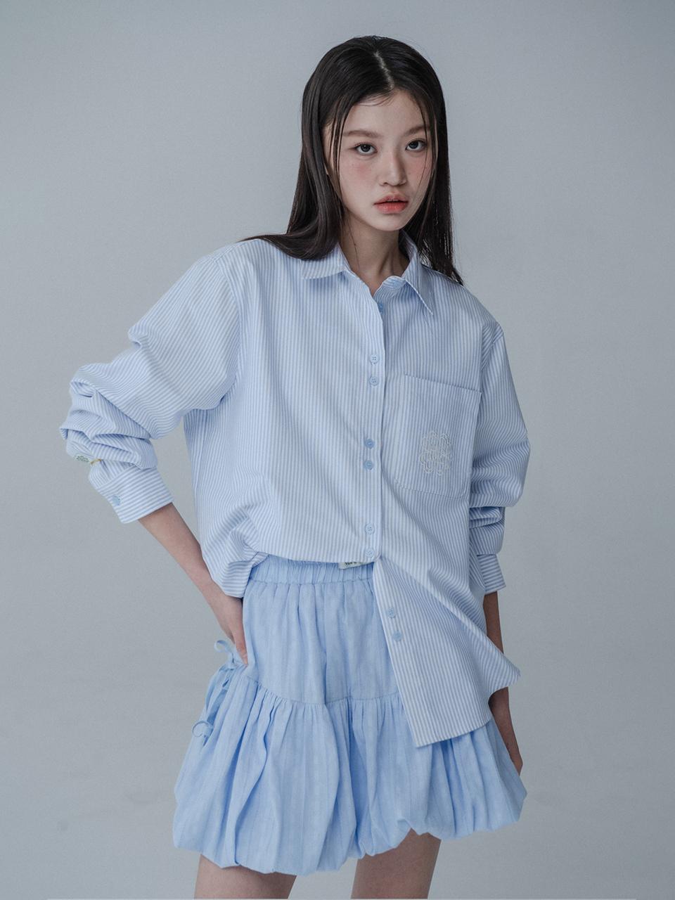 mars en avril Stripe Cotton Relaxed Fit Shirt [Sky Blue]