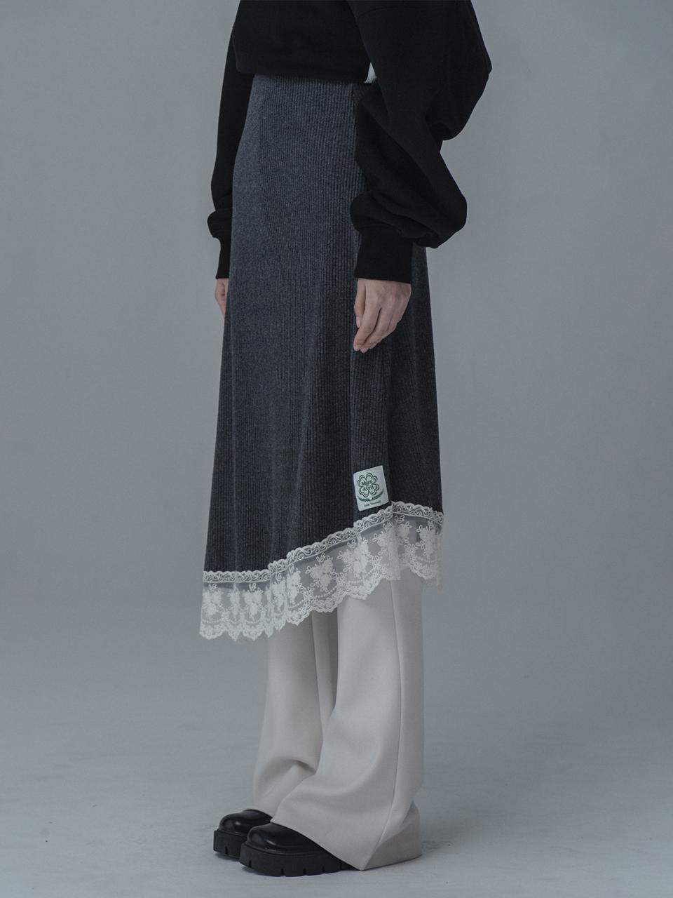mars en avril Unbalance Banding Asymmetrical Knit Skirt [Charcoal]