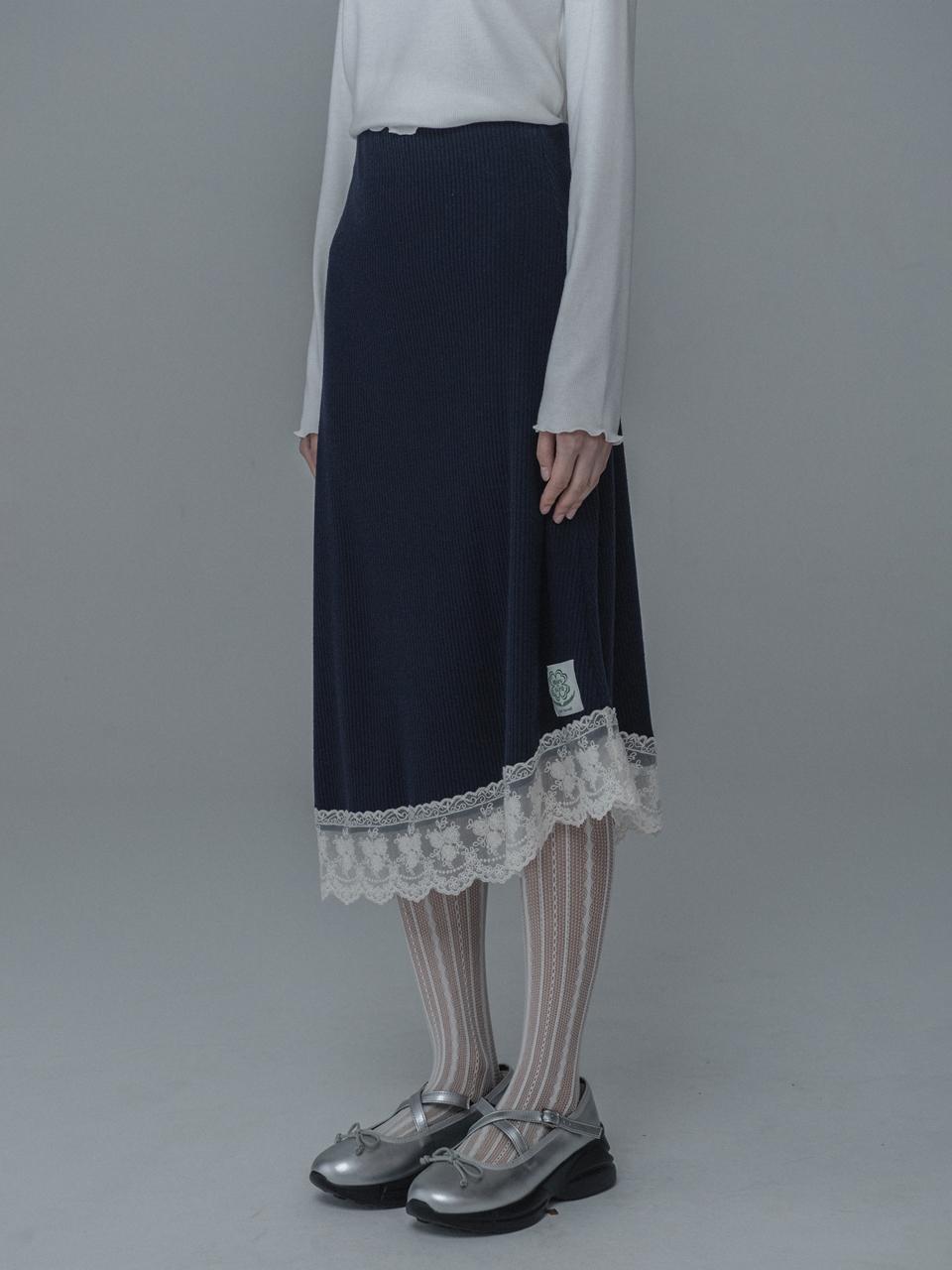 mars en avril Unbalance Banding Knit Skirt [Navy]