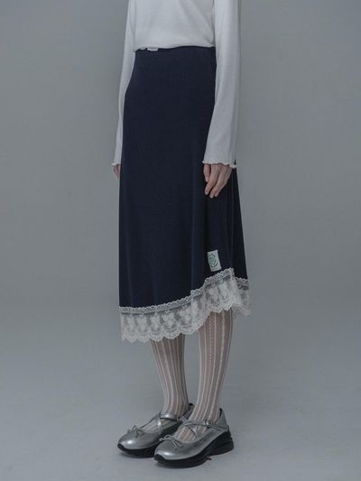 mars en avril Unbalance Banding Knit Skirt [Navy]