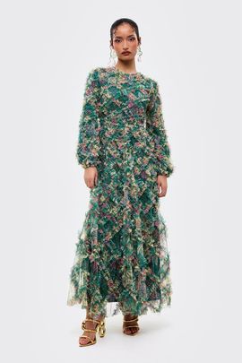 MARYISA MARYISA Floral Ruffle Maxi Dress