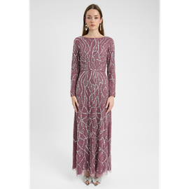 MARYISA MARYISA Modest Embellished Sequin Beaded Dress Maxi With A Line Bottom