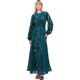 MARYISA MARYISA Modest Embellished Sequin Beaded Maxi Dress With Cuff Sleeves