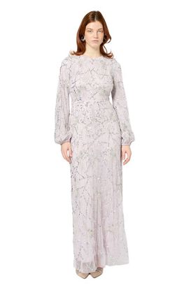 MARYISA MARYISA Modest Embellished Sequin Beaded Maxi Dress With Sleeve
