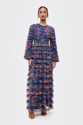 MARYISA MARYISA Modest Floral Ruffle Maxi Dress