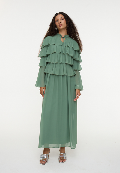 MARYISA MARYISA Modest Ruffle Chiffon Dress Maxi With Designer Sleeve