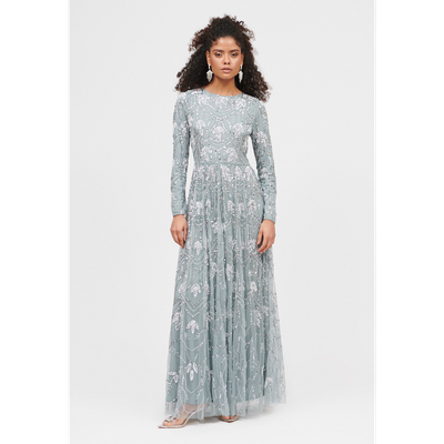 MARYISA MARYISA Occasion Modest Embellished Sequin Beaded Floral Evening Maxi Dress
