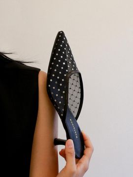 MARYRINGO Jane Point Mule_Spangle Mesh Black