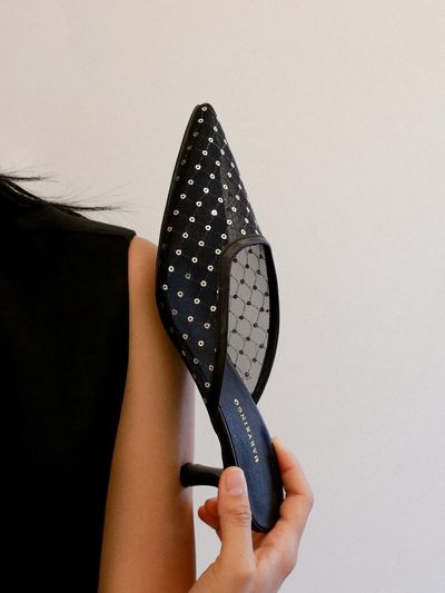 MARYRINGO Jane Point Mule_Spangle Mesh Black