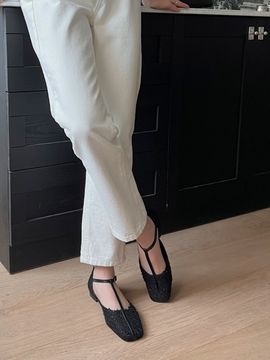 MARYRINGO Susan T Strap Mary Jane Tweed Flats_Black