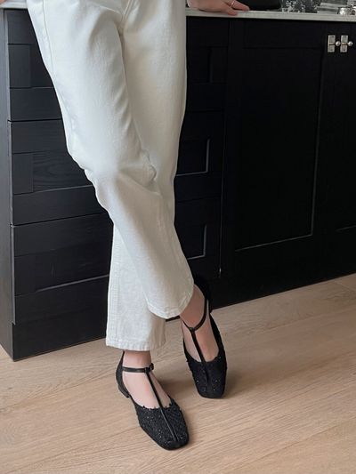 MARYRINGO Susan T Strap Mary Jane Tweed Flats_Black